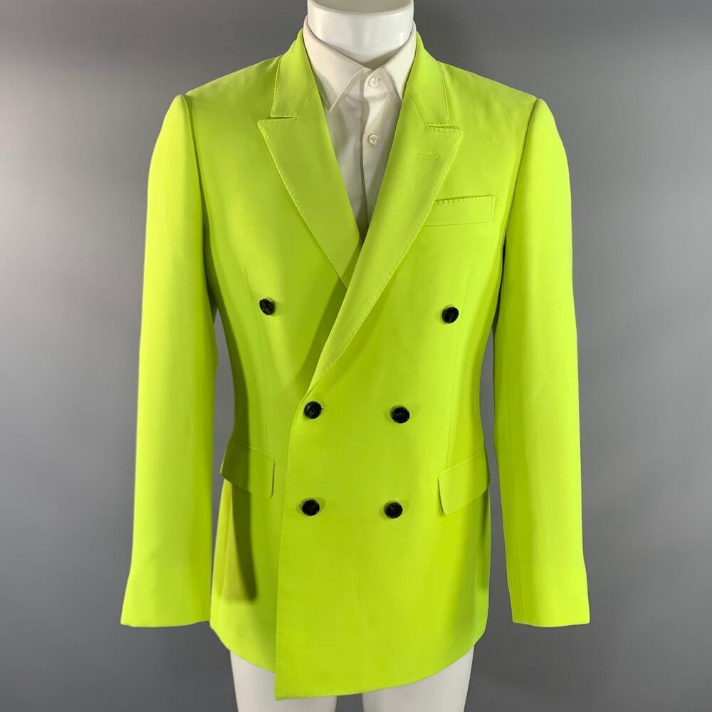 TEDDY VONRANSON Chest Size 38 Green Lime Wool Silk Peak Lapel Sport Coat